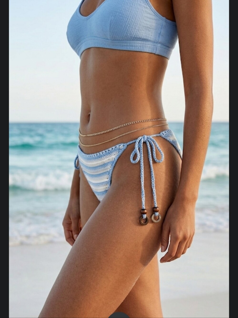 Urban Outfitters NWOT Crochet Bikini Bottoms Medium Blue White Striped Swim